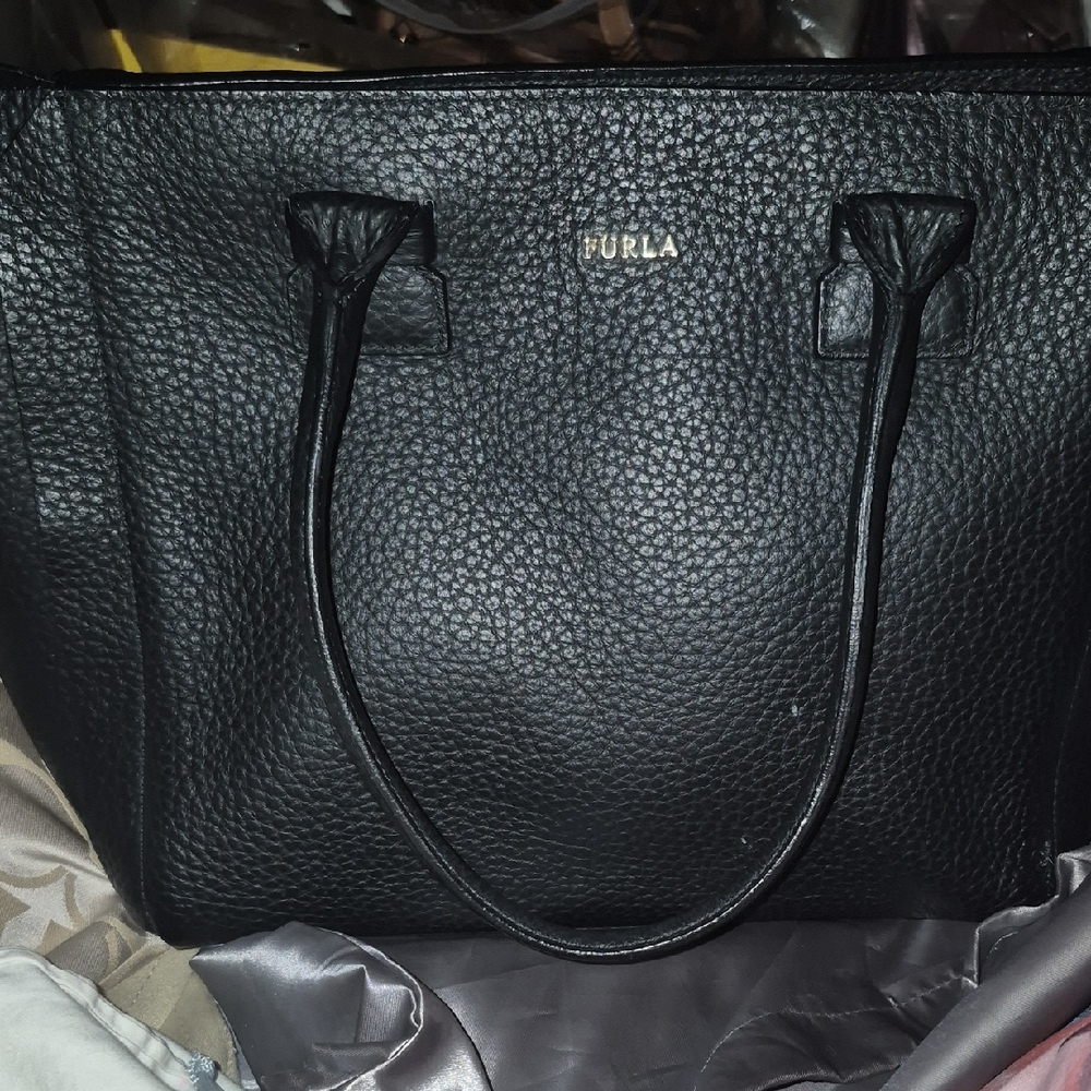 Furla Textured Black Tote Bag